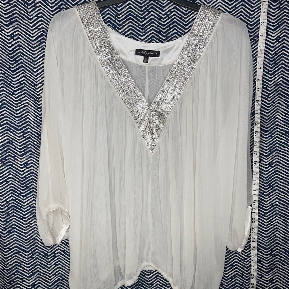 Baby Phat White Blouse with Silver Trim